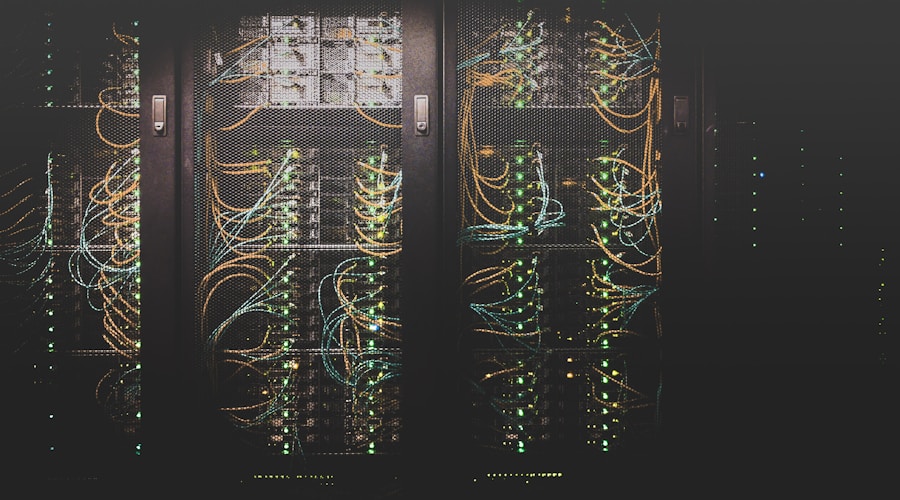 Modern data center aisle with server racks