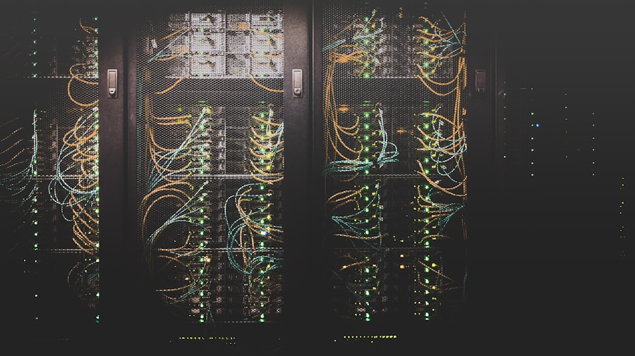 Server rack with blue LED lighting