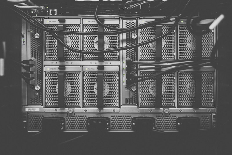 Modern server room with blue lighting